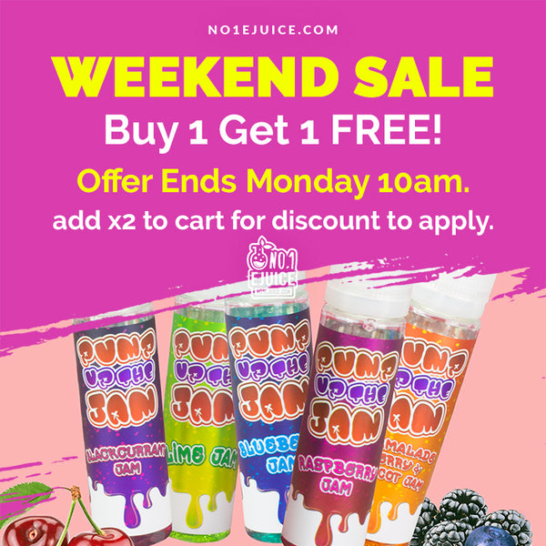 £9.95 Buy 1 Get 1 FREE - Pump Up The Jam 50ml  - Offer Ends Monday 10am - Aisu E-Liquid - Nasty Shisha 50ml - Sadboy E-Liquid 100ml - Frappe 50ml