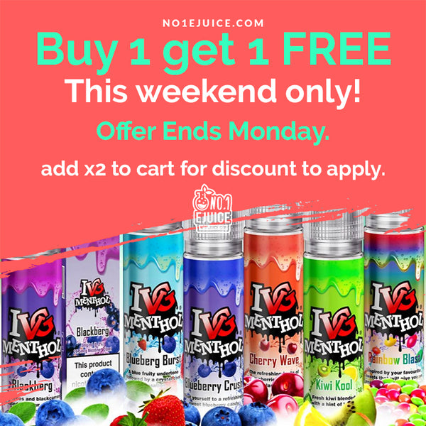 Buy 1 Get 1 FREE - IVG 50ml E-Liquids - Add x2 to cart for discount to No1 Ejuice Buy 1 Get 1 FREE - IVG 50ml E-Liquids - Add x2 to cart for discount to No1 Ejuice