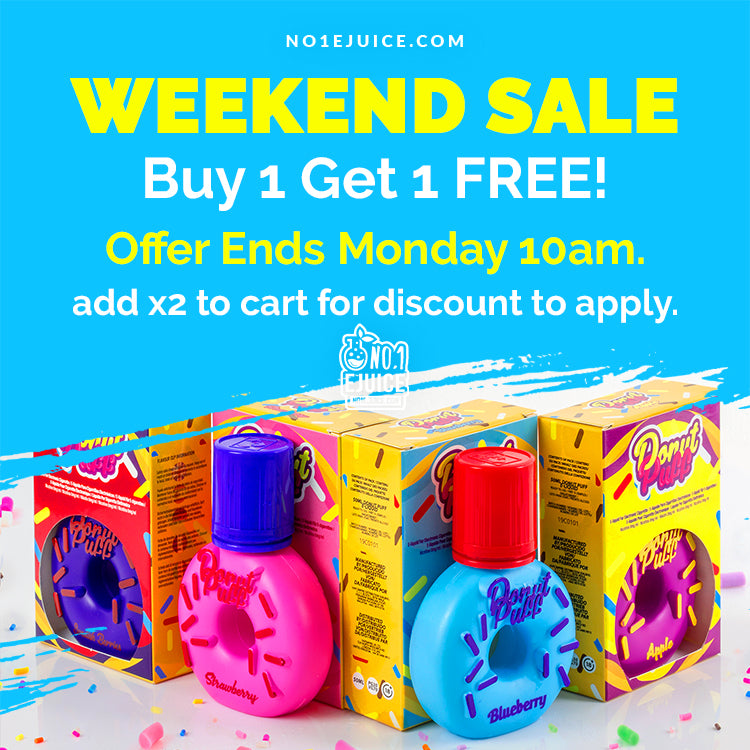 £11.95 Buy 1 Get 1 Free Flash Sale - Donut Puff 50ml - Offer Ends Monday 10am | New Arrival - Froot E-Liquid - Dr Vapes Salts - IVG Salts - Zeus